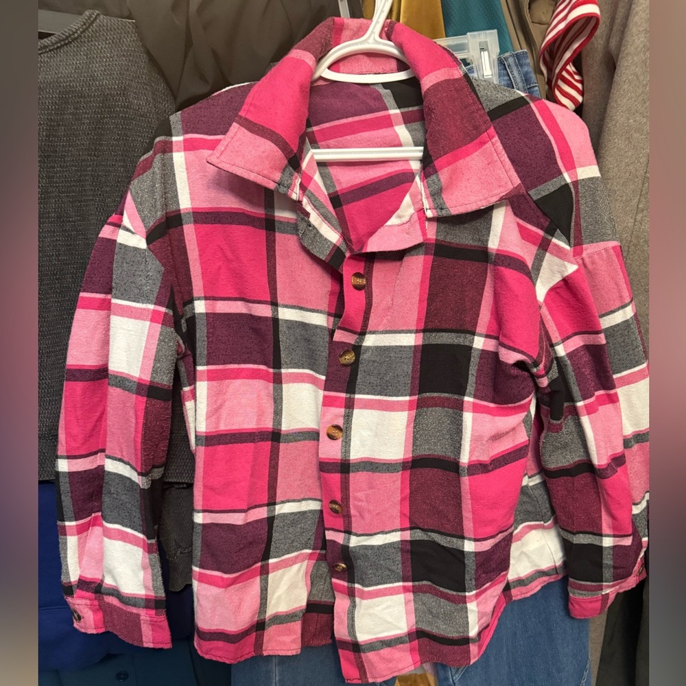 Pink Plaid Button-Up Shirt